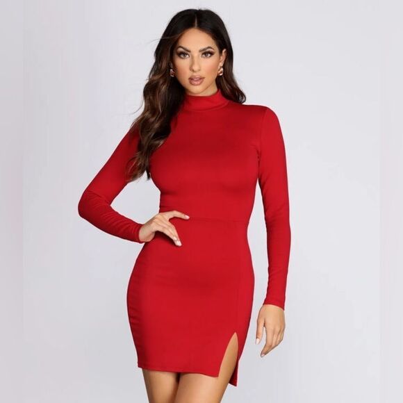 Windsor Red Curves Ahead Ribbed Knit Mini Dress Size Large - Picture 1 of 4
